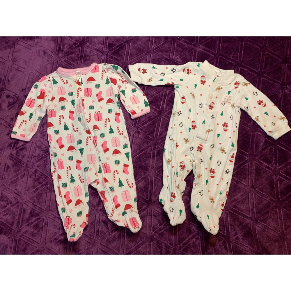 Child of Mine 3 Months First Christmas one-piece footed pajamas zip and buttons